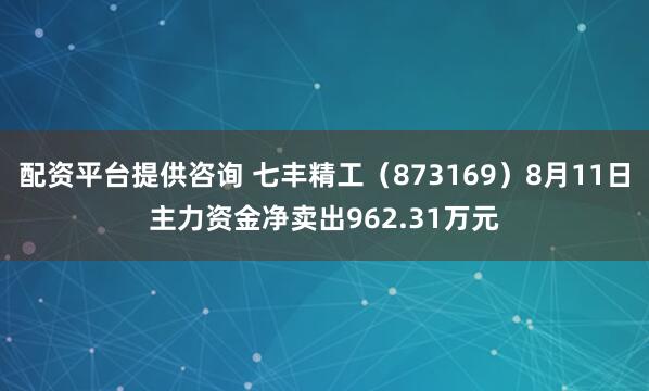 配资平台提供咨询 七丰精工（873169）8月11日主力资金净卖出962.31万元