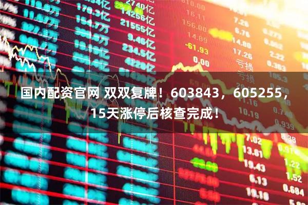 国内配资官网 双双复牌！603843，605255，15天涨停后核查完成！